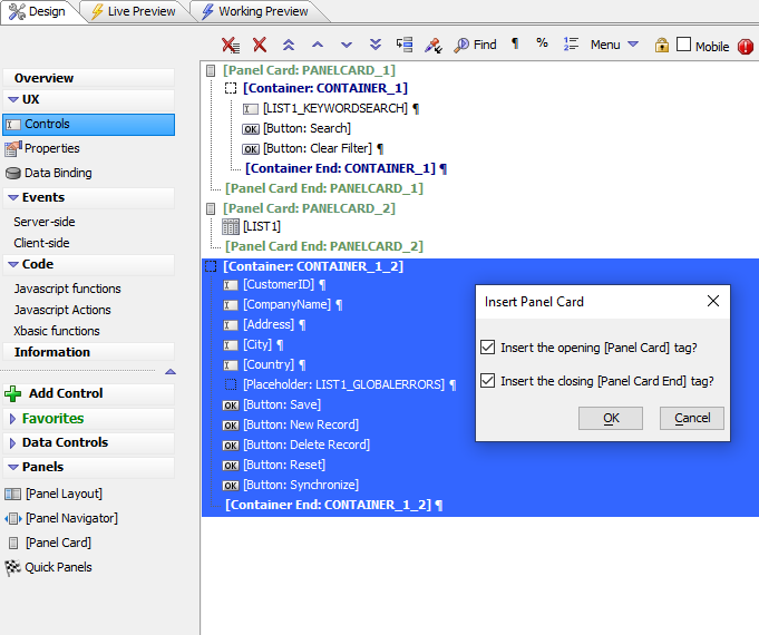 Adding a Panel Card around the Detail View.